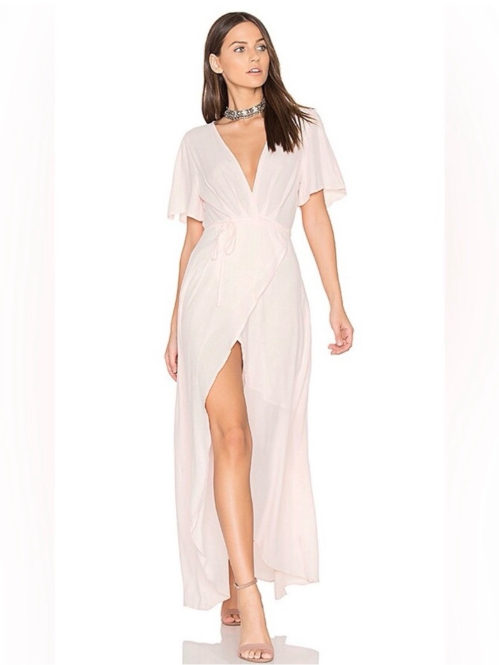 ASTR the Label Selma Maxi Dress Wrap Blush Light Pink sz M